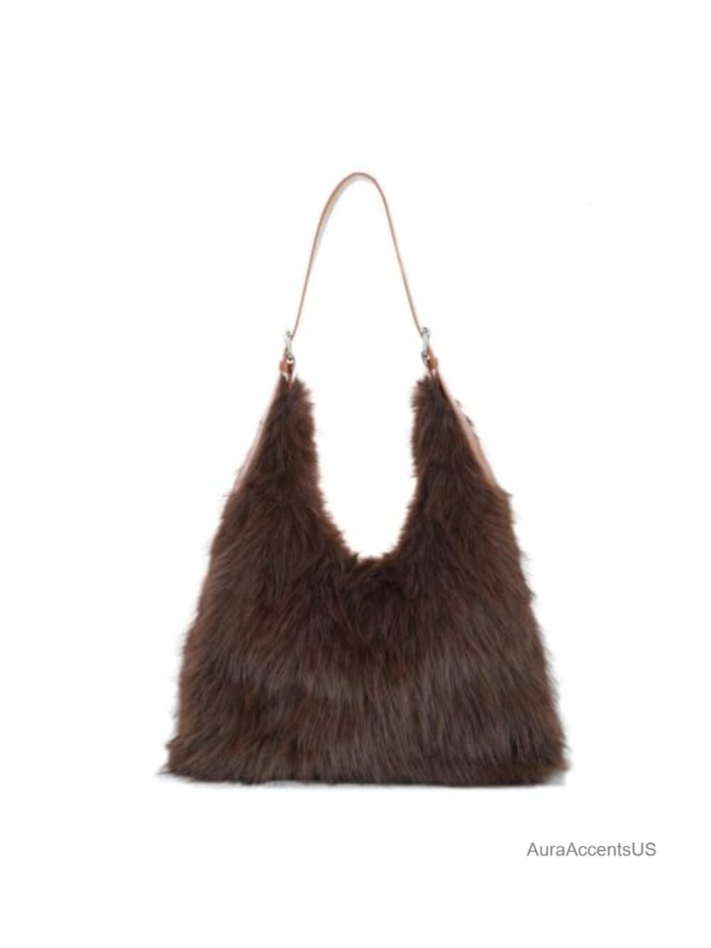Fuzzy Faux Fur Hobo Shoulder Bag Large Plush Purse Adjustable Strap Winter Tote